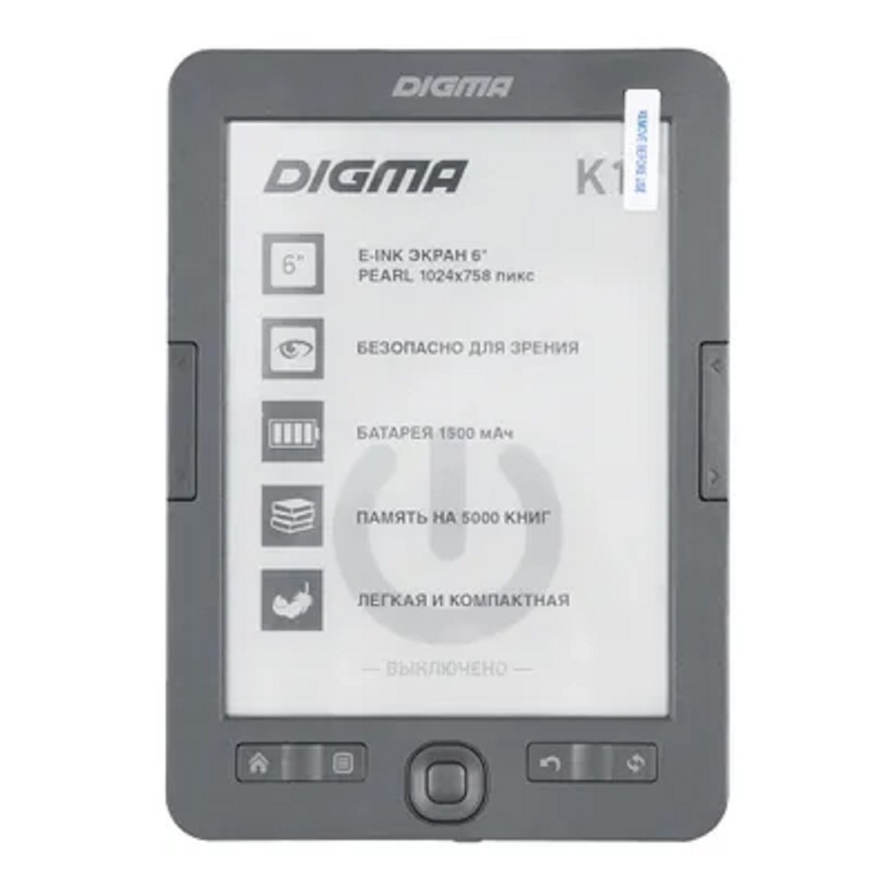 Digma K1 6" E-ink HD Pearl 758x1024 600MHz 128Mb/4Gb/SD/microSDHC темно-серый [1389695]