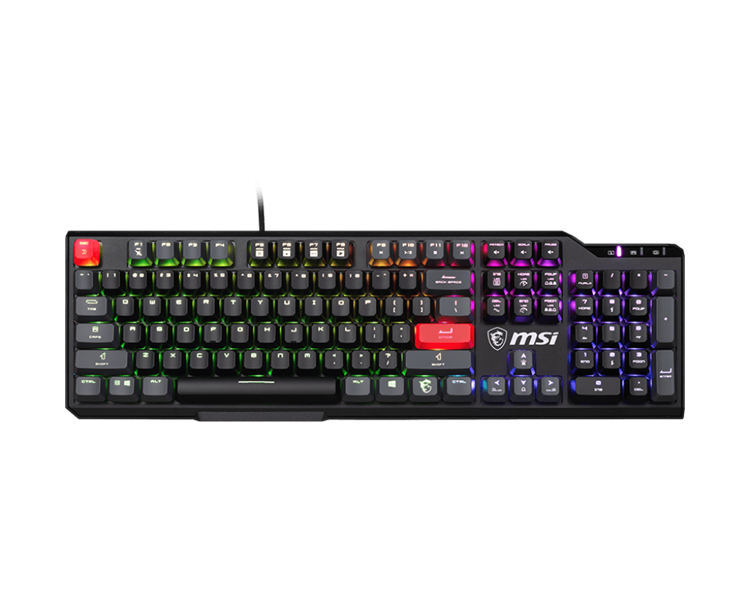Gaming Keyboard MSI VIGOR GK41 DUSK, Wired, Kailh Red Mechanical Switches, Per-key RGB with Additional Lightbars, 3 Adjustable Keyboard Angles (0°,3°,7°), multi-color keycaps