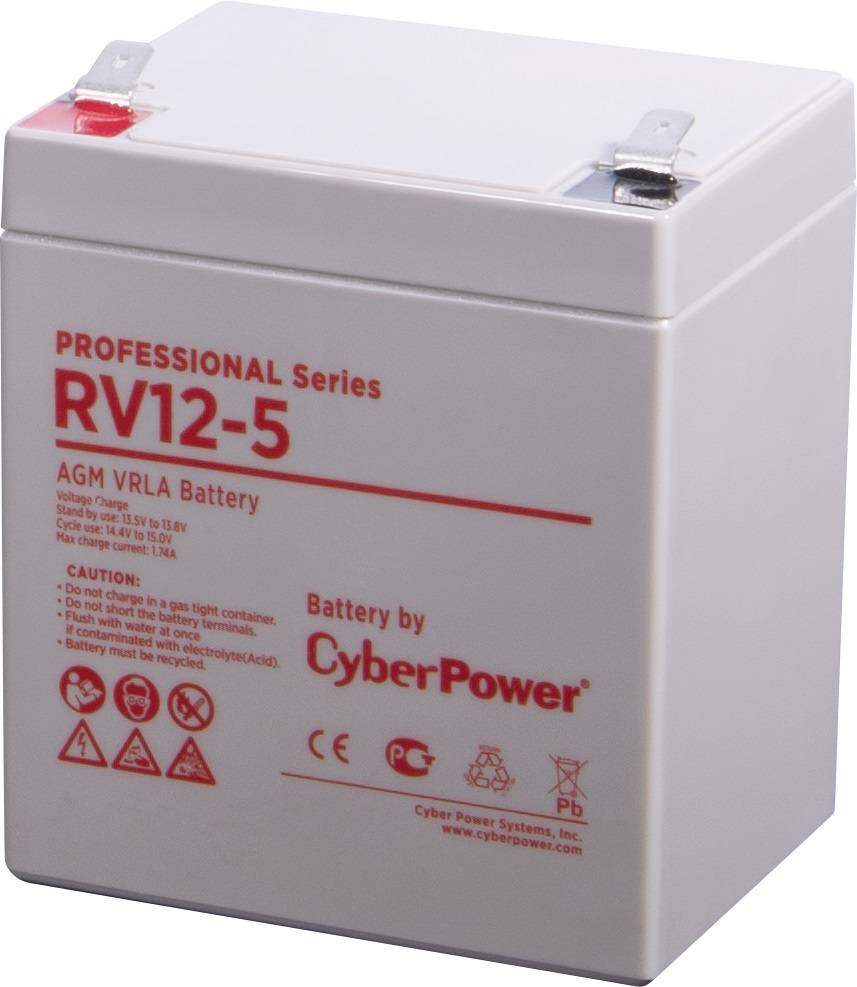 Аккумуляторная батарея CyberPower RV 12-5 12В/5,7Ач, клемма F2 (90х70х101мм (107мм); 1,9кг; Срок службы 8лет)
