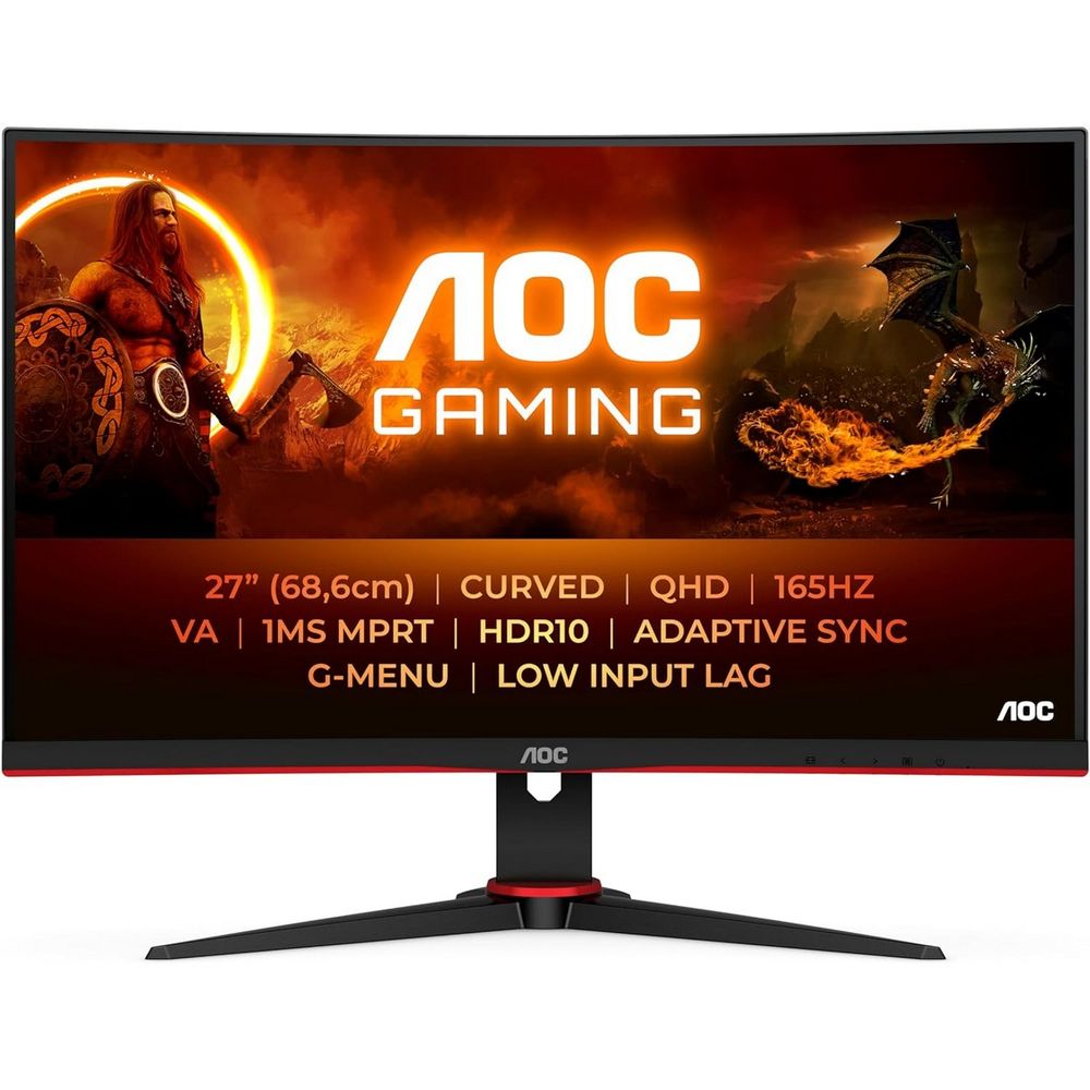 Монитор 27" AOC CQ27G2SE Black-Red  (VA, изогнутый, 2560x1440, 165Hz, 1 ms, 178°/178°, 250 cd/m, 80M:1, +2xHDMI 2.0, +DisplayPort 1.4)
