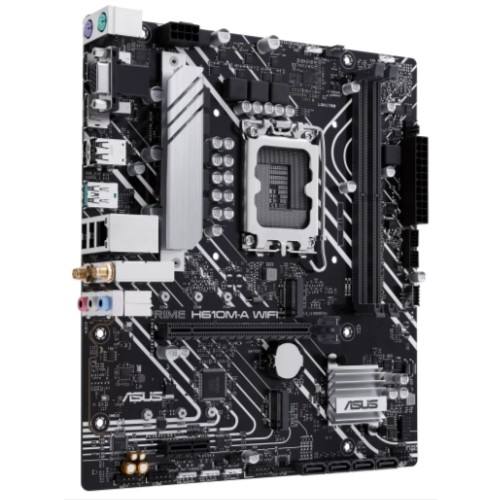 ASUS PRIME H610M-A WIFI (Socket 1700, mATX, 2xDDR5(96GB), VGA/HDMI 2.1/DP, 1xPCIe 4.0x16/1xPCIe 3.0, 1xLAN, Wi-Fi, BT, 4xSATA 6Gb/s, 2xM.2, 1xUSB 3.2, 4xUSB 2.0, 2xPS/2)