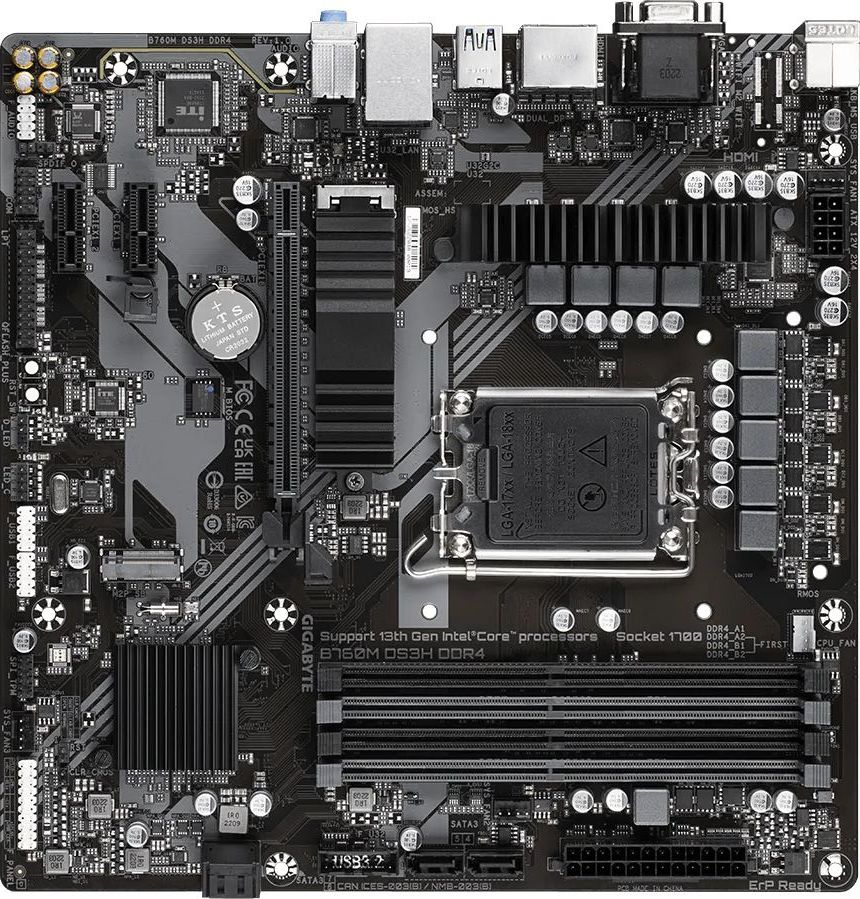 Материнская плата Gigabyte B760M DS3H DDR4 Soc-1700 Intel B760 4xDDR4 mATX AC`97 8ch(7.1) 2.5Gg RAID+VGA+HDMI+DP