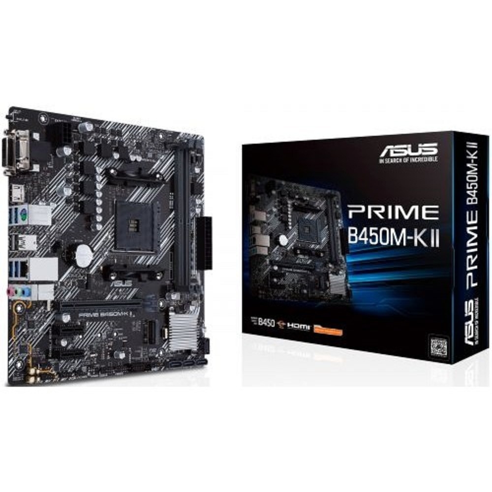 ASUS PRIME B450M-K II (Socket AM4, mATX, 2xDDR4(64GB), VGA/DVI-D/HDMI 2.0, 1xPCIe 3.0x16/2xPCIe 2.0, 1xLAN, 6xSATA 6Gb/s, 1xM.2, 4xUSB 3.2, 2xUSB 2.0, 1xPS/2)