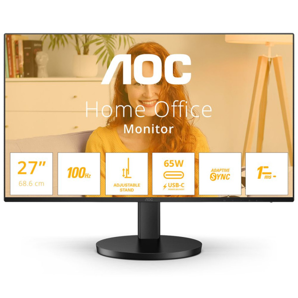 Монитор 27" AOC Q27B3CF2 Black (IPS, 2560x1440, HDMI+Type C, USB HUB, 4 ms, 178°/178°, 350 cd/m, 1300:1, 100Hz, MM)