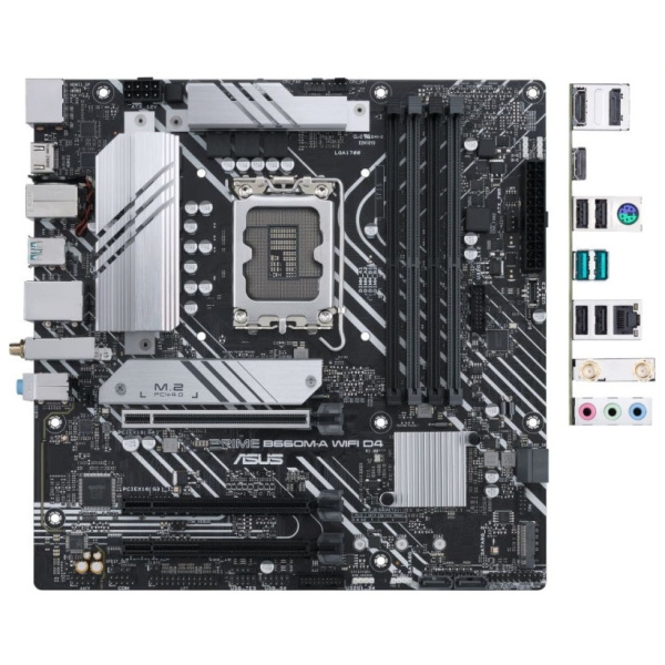 Asus PRIME B660M-A WIFI D4 (Socket 1700, mATX, 4xDDR4(128GB), 2xHDMI 2.1/DP, 1xPCIe 4.0x16/2xPCIe 3.0x16, 1xLAN, Wi-Fi, BT, 4xSATA 6Gb/s, 2xM.2, 2xUSB 3.2, 4xUSB 2.0, 1xPS/2)