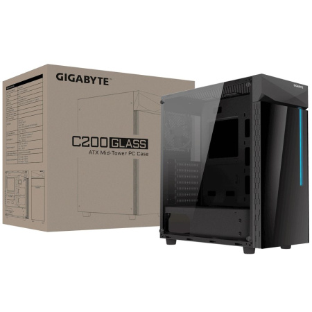 Корпус Gigabyte C200 Glass MidTower, ATX, USB3.0 x2, Audio I/O, Black, TG (551247)
