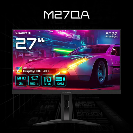 Монитор 27" Gigabyte M27QA-EK (IPS, 2560 x 1440, 180Hz, 1мс, 350cd/m, 1000:1, 2xHDMI-2.1, DP-1.4, 3xUSB3.0, USB Type-C )