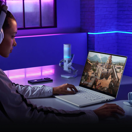 Ноутбук/ ASUS ROG Zephyrus G16 GA605WV-QR118 16"(2560x1600 OLED 240Hz)/AMD Ryzen AI 9 HX 370(2Ghz)/16384Mb/1024PCISSDGb/noDVD/Ext:nVidia GeForce RTX4060(8192Mb)/Cam/BT/WiFi/90WHr/war 1y/1.85kg/Platinum White/DOS + чехол