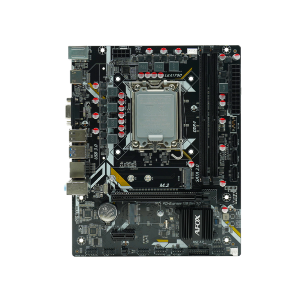 Материнская плата/ MB AFOX INTEL H610 s1700, 2xDDR4(64GB), 1xPCIe x16, 1xPCIe x1, 1xHDMI, 1xD-Sub, 1xLAN(1GbE), 3xSATA, 1xM.2, 3xUSB 3.0, 3xUSB 2.0, 2xPS/2, mATX