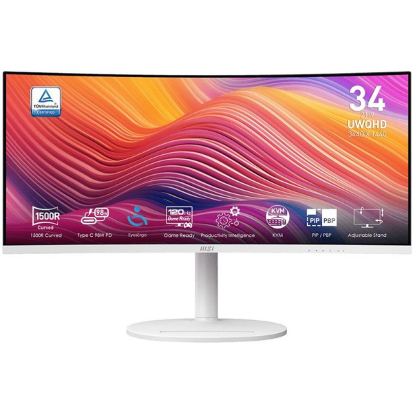 Монитор Bad Pack 34" MSI Modern MD342CQPW White (VA, 3440x1440, HDMI+HDMI+DP+Type C, USB, 1 ms, 178°/178°, 300 cd/m, 3000:1 (100M:1), 120Hz, Curved 1500R)