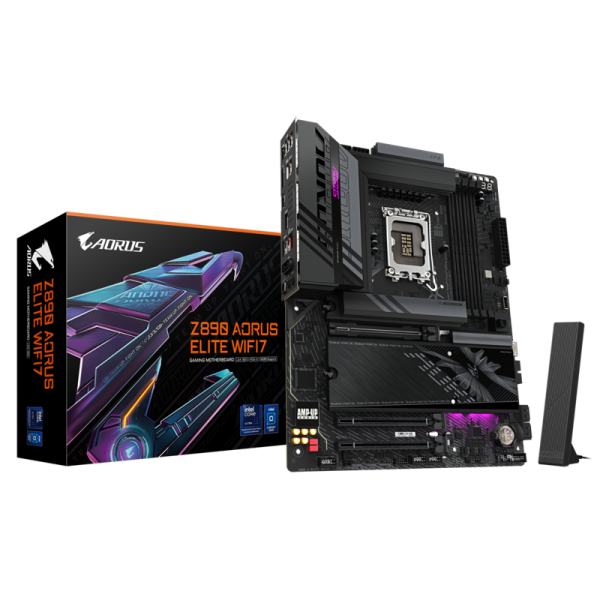 Материнская плата/ Z890 AORUS ELITE WIFI7, Socket 1851, Intel®Z890, 4xDDR5-6400, DP, 3xPCI-Ex16, 4xSATA3(RAID 0/1/5/10), 4xM.2, 8Ch Audio, 1x2.5GbLan, WiFi, (4+4)xUSB2.0, (5+2)xUSB3.2, (1+1)xUSB Type-C™, ATX, RTL
