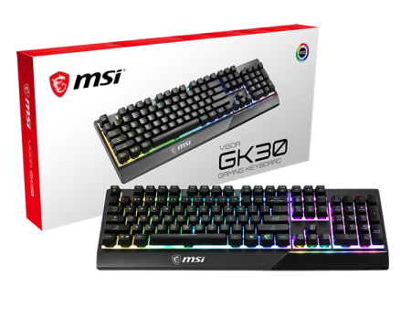 Gaming Keyboard MSI VIGOR GK30, Wired, Mechanical-like plunger switches. 6 zones RGB lighting with several lighting effects.  Anti-ghosting Capability. Water Resistant (spill-proof), Black