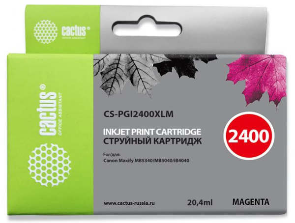 Картридж струйный Cactus CS-PGI2400XLM PGI-2400XLM пурп.пигм. (20.4мл) для Canon MAXIFY iB4040/ МВ5040/ МВ5340