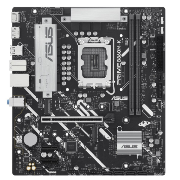 ASUS PRIME B860M-K (Socket 1851, mATX, 2xDDR5(128GB), HDMI 2.1/DP, 1xPCIe 4.0x16/2xPCIe 4.0x1, 1xLAN (2.5GbE), 4xSATA 6Gb/s, 2xM.2, 3xUSB 3.2, 3xUSB 2.0)