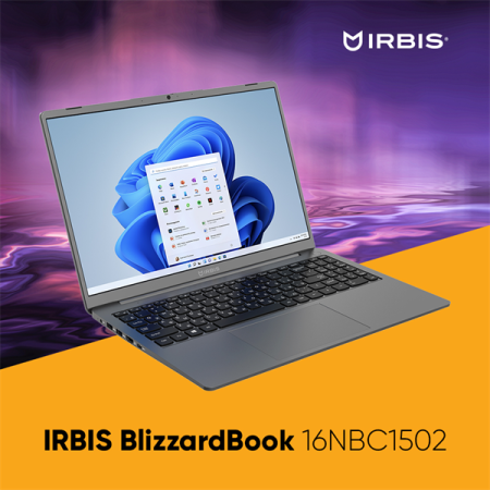 IRBIS Blizzard 16NBC1502 AMD Ryzen R5 5625U 2.30 GHz, 15.9" 2,5k IPS 2560X1600 , 16GB sodimm +512GB SSD, Wifi5,  Front camera 2Mpix/5300mha battery,WIN11 PRO/METAL/Silver/1.8Kg
